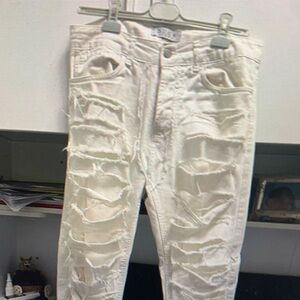 Men's White Distressed Straight Jeans